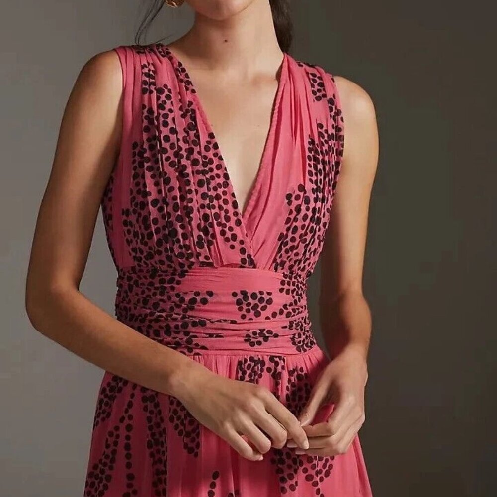 Anthropologie Pink to Peach Gradient Midi Dress with Black Floral Print - Picture 2 of 7